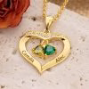 Personalized Heart Birthstone Necklace with Engraving