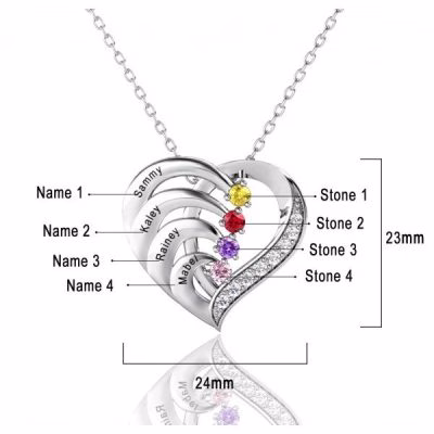 Heart Birthstone Necklaces in 925 Sterling Silver