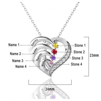 Heart Birthstone Necklaces in 925 Sterling Silver