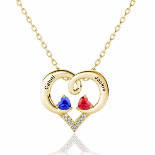Forever Love Engraved Heart 2 Birthstone Necklace