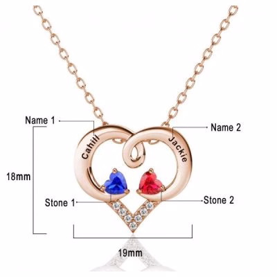 Forever Love Engraved Heart 2 Birthstone Necklace