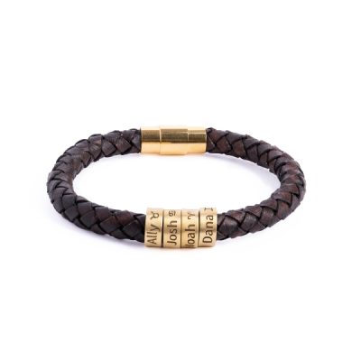 Personalized sterling silver men Single strand thick leather bracelet