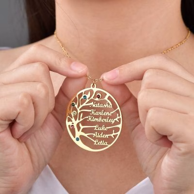 Personalized Family Tree Name Necklace Birthstone Necklace