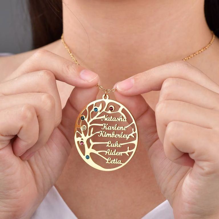 Personalized Family Tree Name Necklace Birthstone Necklace