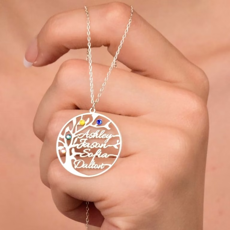 Personalized Family Tree Name Necklace Birthstone Necklace
