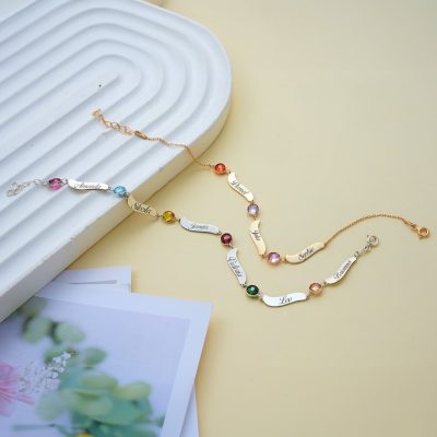 sterling silver 925 Name Bracelet Personalized With Birthstone