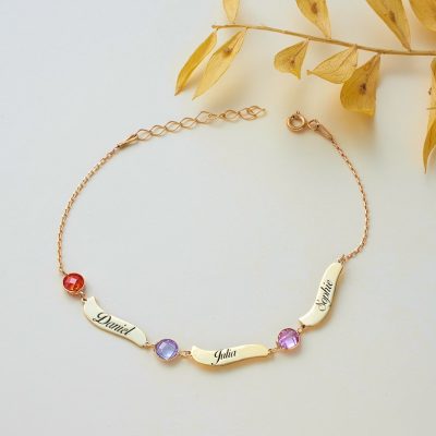 sterling silver 925 Name Bracelet Personalized With Birthstone