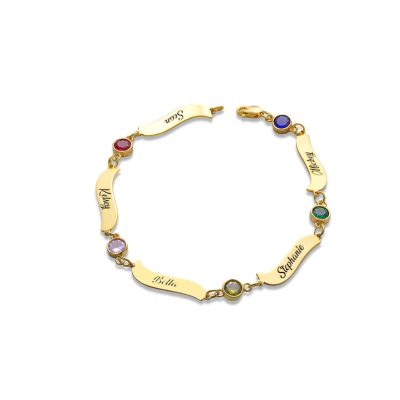 sterling silver 925 Name Bracelet Personalized With Birthstone