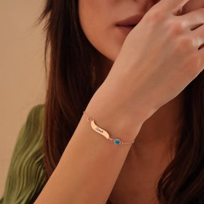 sterling silver 925 Name Bracelet Personalized With Birthstone