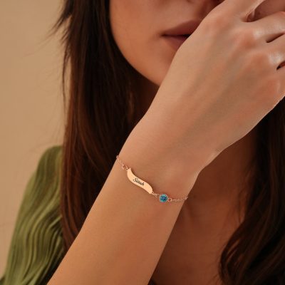 sterling silver 925 Name Bracelet Personalized With Birthstone