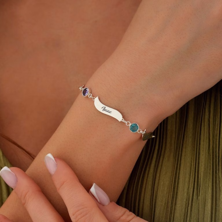 sterling silver 925 Name Bracelet Personalized With Birthstone