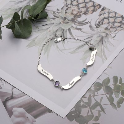sterling silver 925 Name Bracelet Personalized With Birthstone