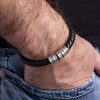 Personalized sterling silver men Single strand thick leather bracelet