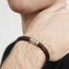 Personalized sterling silver men Single strand thick leather bracelet
