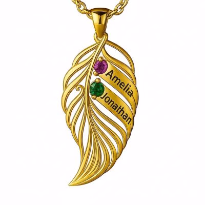 feather of the same lineage Engraved Family Birthstone Necklace