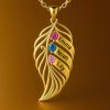 feather of the same lineage Engraved Family Birthstone Necklace