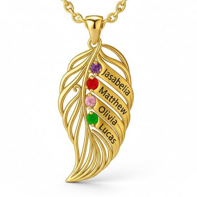 feather of the same lineage Engraved Family Birthstone Necklace