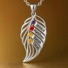 feather of the same lineage Engraved Family Birthstone Necklace