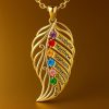 feather of the same lineage Engraved Family Birthstone Necklace