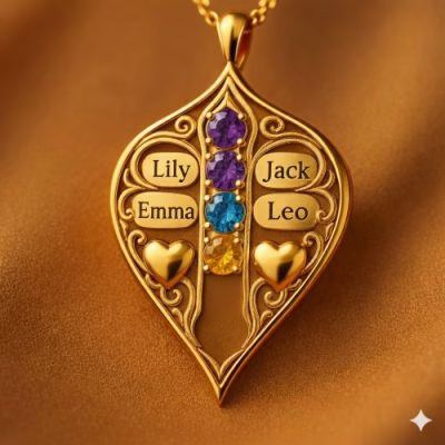 Eternal Family Bond Personalized birthstone  Family Name  necklace
