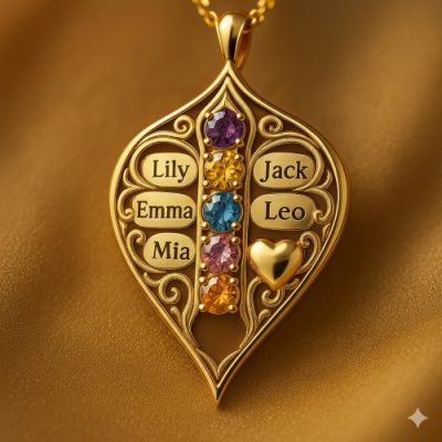 Eternal Family Bond Personalized birthstone  Family Name  necklace
