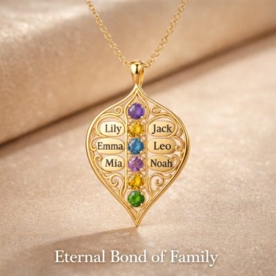 Eternal Family Bond Personalized birthstone  Family Name  necklace