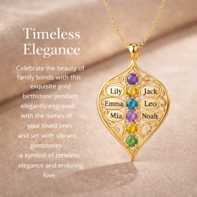 Eternal Family Bond Personalized birthstone  Family Name  necklace