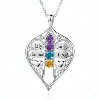 Eternal Family Bond Personalized birthstone  Family Name  necklace