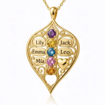 Eternal Family Bond Personalized birthstone  Family Name  necklace
