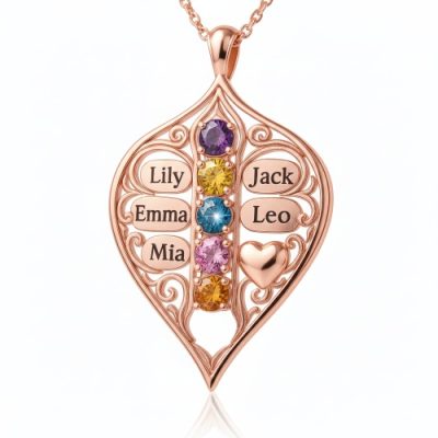 Eternal Family Bond Personalized birthstone  Family Name  necklace