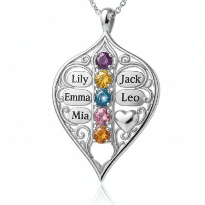Eternal Family Bond Personalized birthstone  Family Name  necklace
