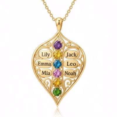 Eternal Family Bond Personalized birthstone  Family Name  necklace
