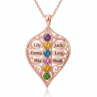 Eternal Family Bond Personalized birthstone  Family Name  necklace