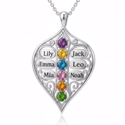 Eternal Family Bond Personalized birthstone  Family Name  necklace