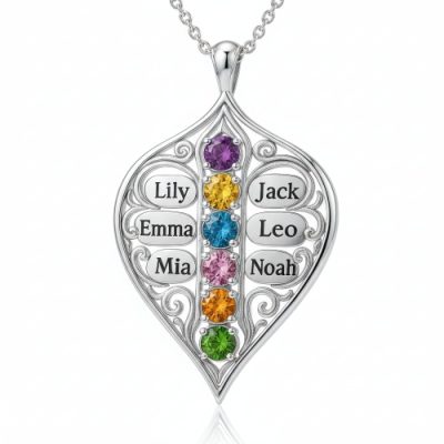 Eternal Family Bond Personalized birthstone  Family Name  necklace