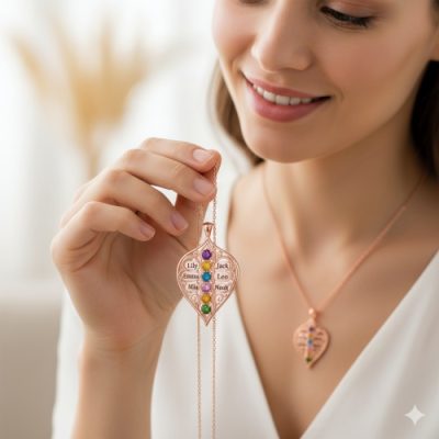 Eternal Family Bond Personalized birthstone  Family Name  necklace