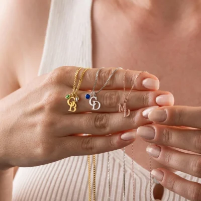 Personalized Two-Initial Necklace with Birthstones