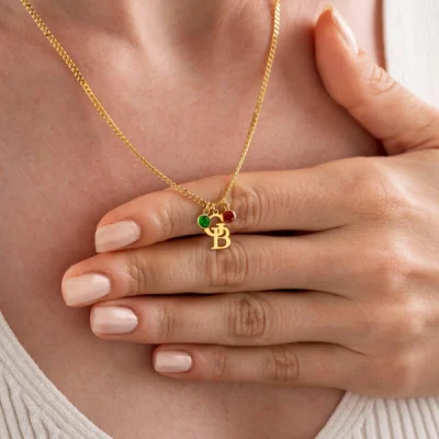 Personalized Two-Initial Necklace with Birthstones