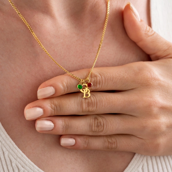 Personalized Two-Initial Necklace with Birthstones