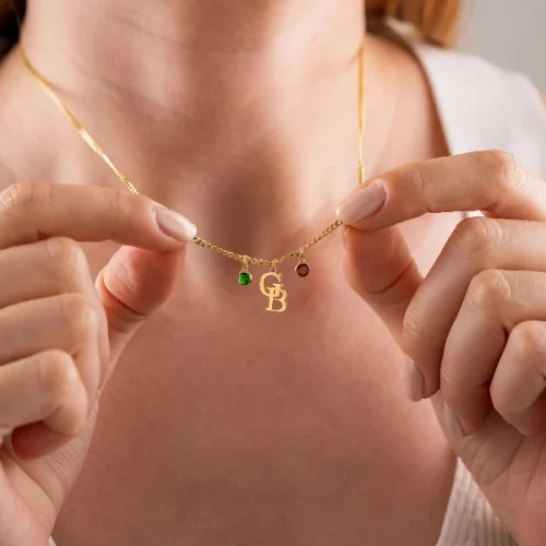 Personalized Two-Initial Necklace with Birthstones