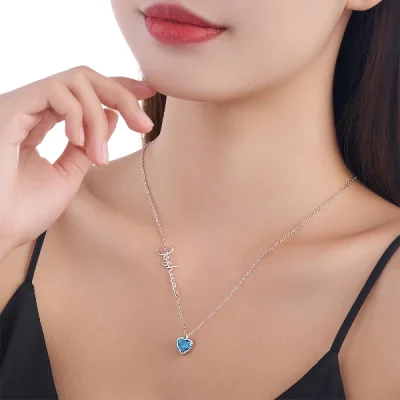 Personalized Heart Birthstone Pendant Necklace with Name Dainty Jewelry
