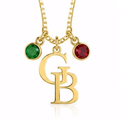 Personalized Two-Initial Necklace with Birthstones