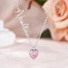 Personalized Heart Birthstone Pendant Necklace with Name Dainty Jewelry